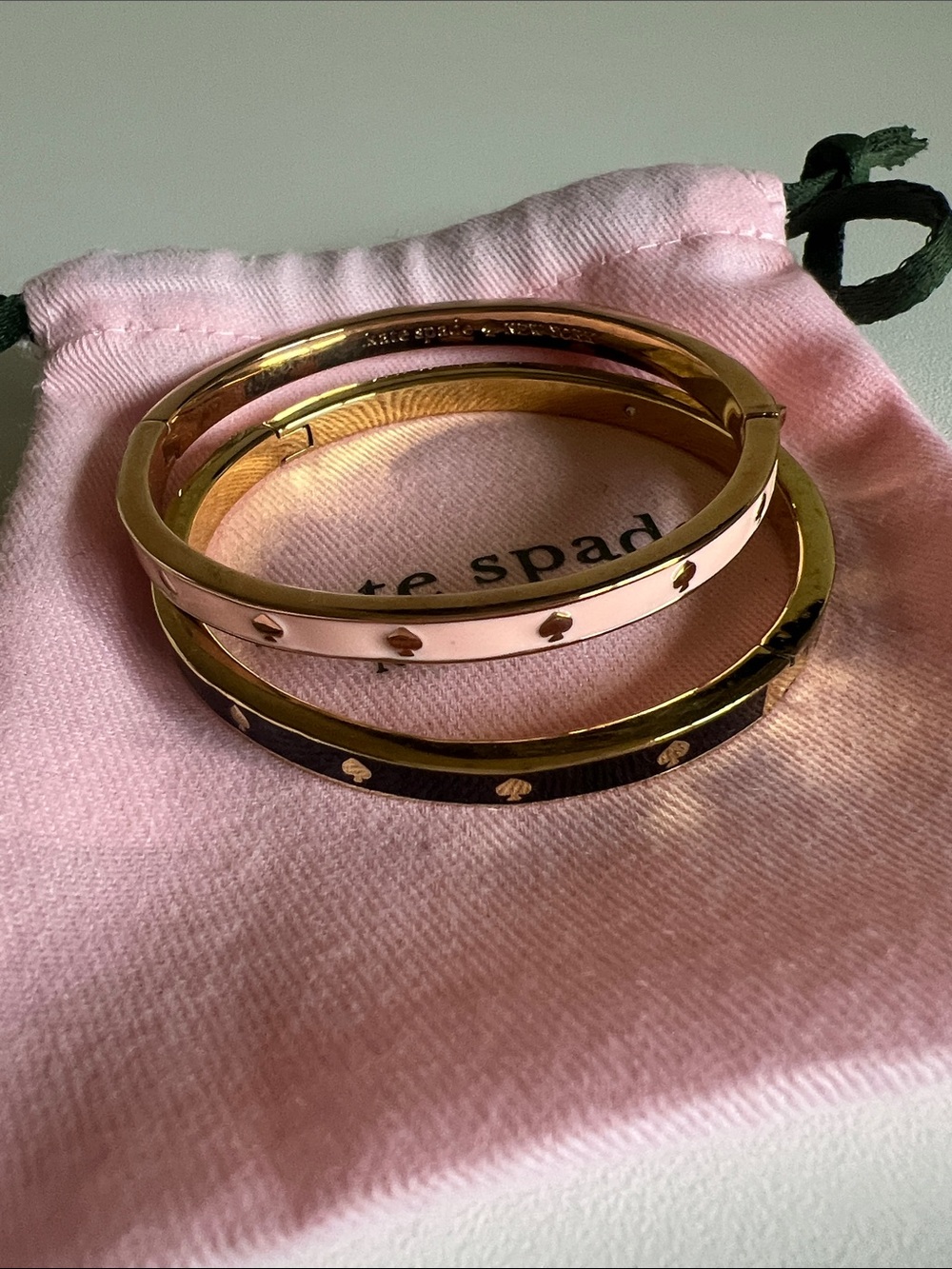 kate spade Gold-Tone Bangle Set with Pink and Black Enamel Spades